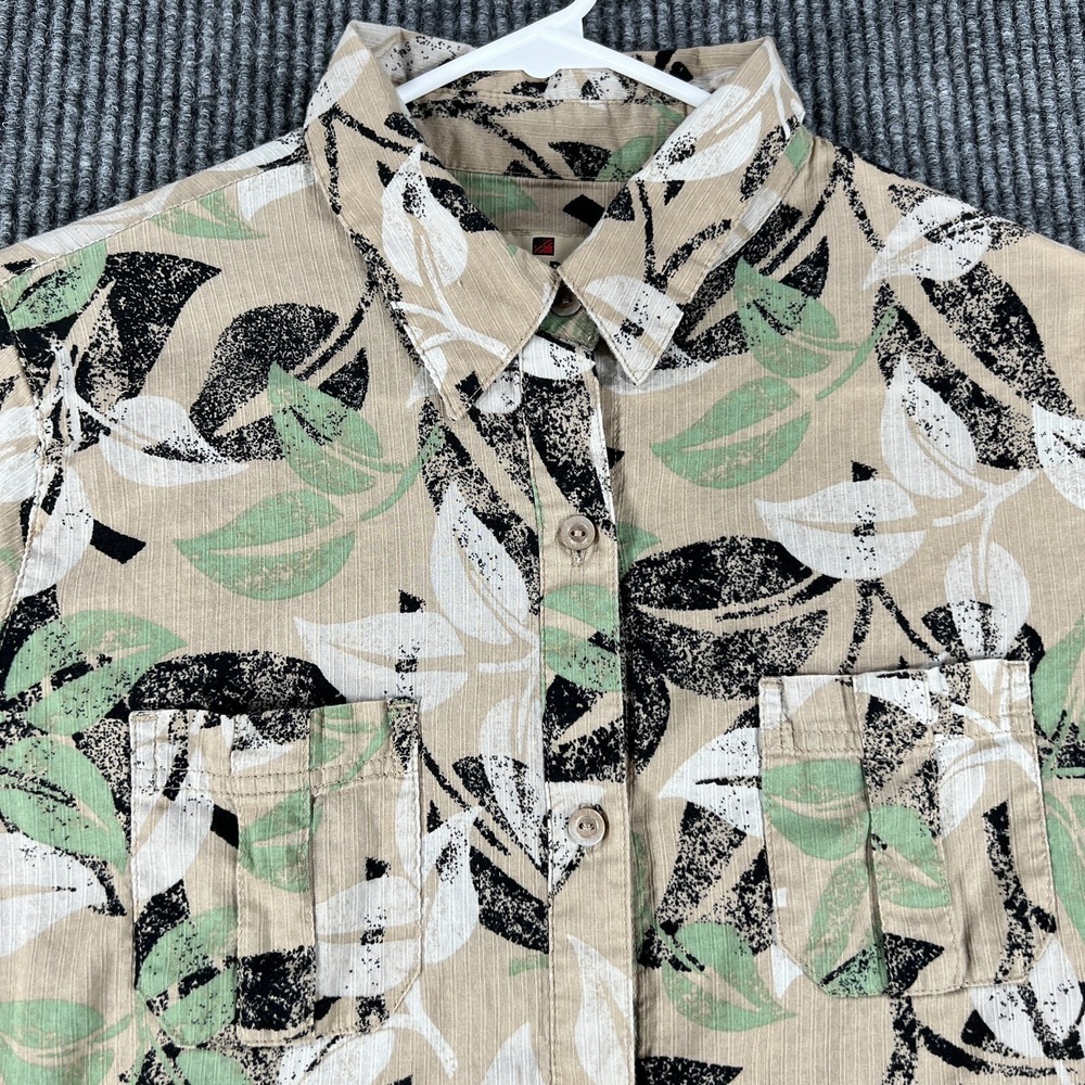 Woolrich Shirt Womens Medium Brown 3/4 Sleeve Button Down Floral Khari Cotton
